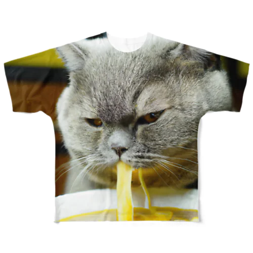 ラーメン食べて呑む猫 All-Over Print T-Shirt