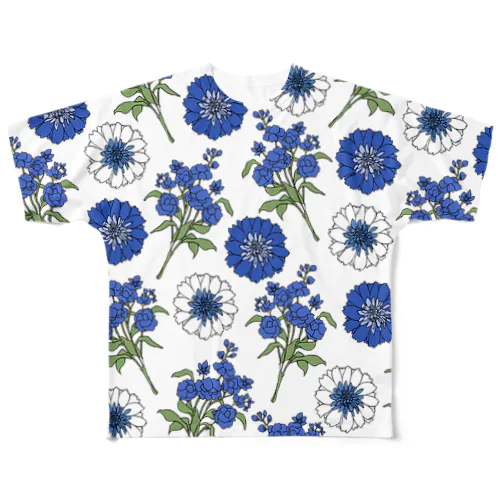 花柄（ブルー） All-Over Print T-Shirt