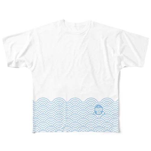 青海波とひょっこりレスラー（ブルー） All-Over Print T-Shirt