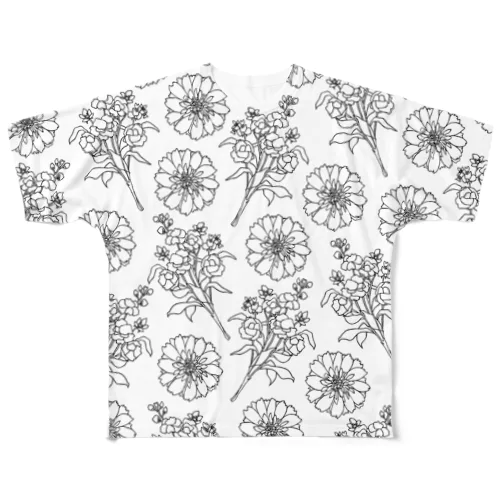 花柄（モノトーン） All-Over Print T-Shirt