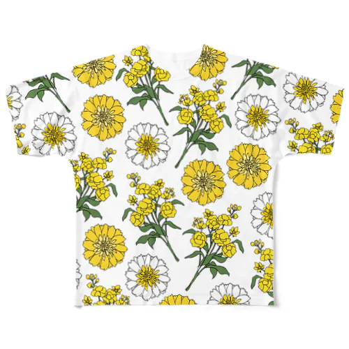 花柄（イエロー） All-Over Print T-Shirt