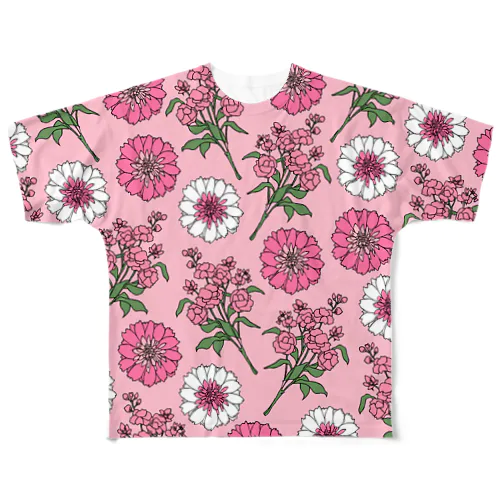 花柄（ペールピンク） All-Over Print T-Shirt