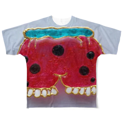 すいか柄　ちょうちんパンツ柄 All-Over Print T-Shirt