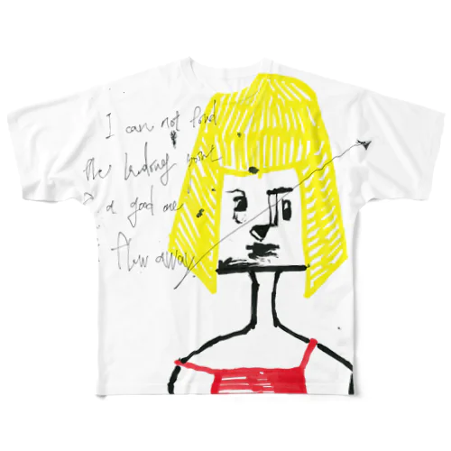 yellow big head girl フルグラフィックTシャツ