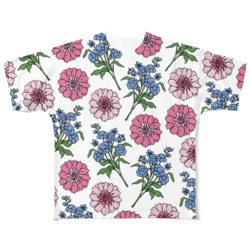 花柄（モーブ×ブルー） All-Over Print T-Shirt