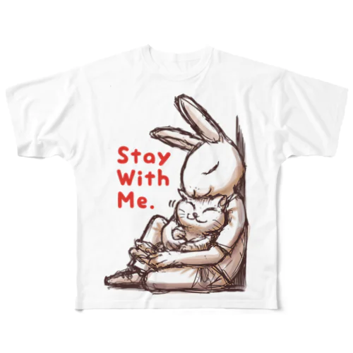 うさぎとねこ　Stay With Me All-Over Print T-Shirt