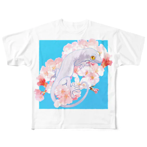 春待ち桜とニホンヤモリ フルグラフィックTシャツ