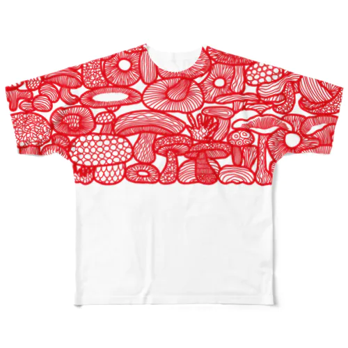 赤い線描きマッシュ All-Over Print T-Shirt