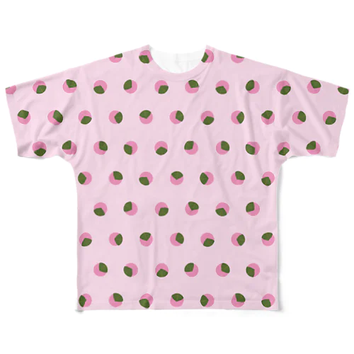 桜餅ドット ピンク フルグラフィックTシャツ