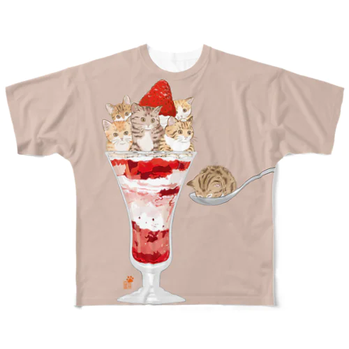 苺とこねこのパフェ　ひとくち All-Over Print T-Shirt