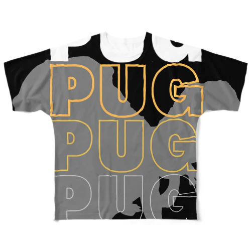 Pug silhouette フルグラフィックTシャツ