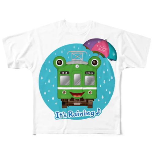 カエル電車「 雨♪」 All-Over Print T-Shirt