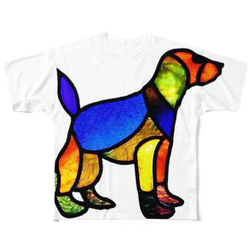 ステンドグラス風の犬 All-Over Print T-Shirt