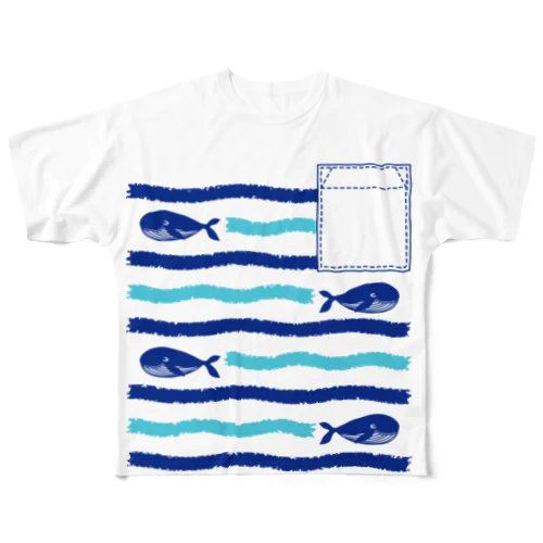 くじらボーダー All-Over Print T-Shirt