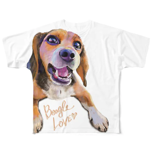 ビーグル犬LOVE フルグラフィックTシャツ
