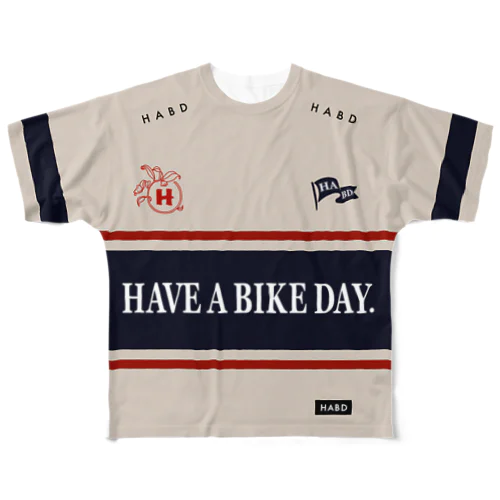 HABDmoto(Beige/Navy/Red) フルグラフィックTシャツ