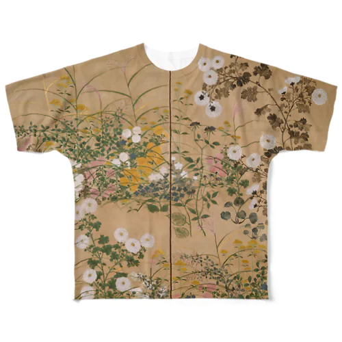 日本画：尾形光琳_秋草図 右隻 フルグラフィックTシャツ