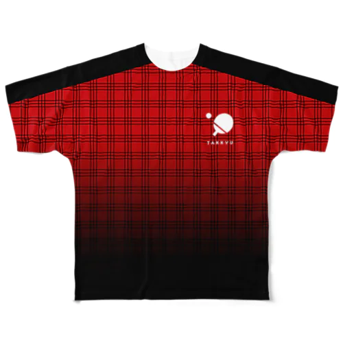 赤チェック　卓球 All-Over Print T-Shirt