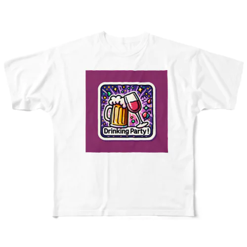 飲み会、Drinking Party、ビール＆ワイン編 フルグラフィックTシャツ