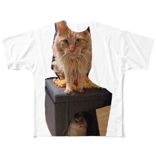 乗ってる猫、乗られてる猫 All-Over Print T-Shirt