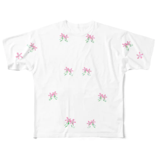 撫子の花柄Ｔシャツ 풀그래픽 티셔츠