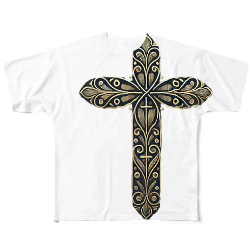 十字架　アンティーク柄　Ｔシャツ フルグラフィックTシャツ