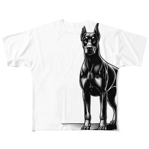 犬　ドーベルマン　モノクロ　Ｔシャツ All-Over Print T-Shirt