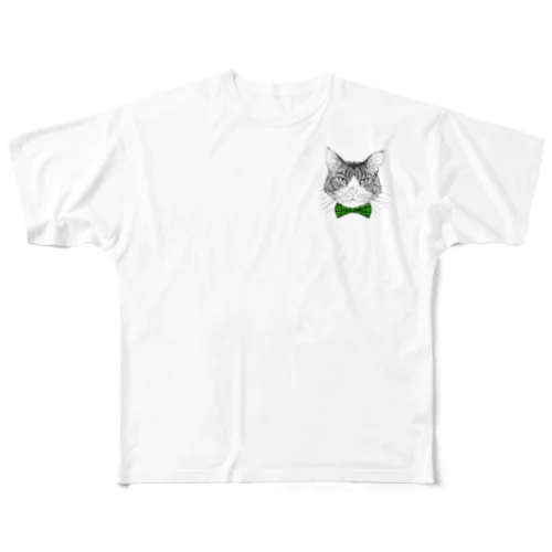 Charlie the  Cat(緑リボン) フルグラフィックTシャツ