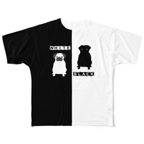 ’’白黒パグちゃん’’　(前後２面プリント)  All-Over Print T-Shirt