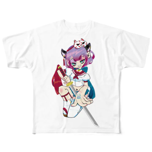 戦え！猫又ちゃん！ フルグラフィックTシャツ