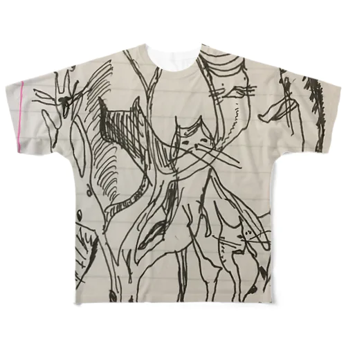 必修科目の時に描いた猫の樹 All-Over Print T-Shirt