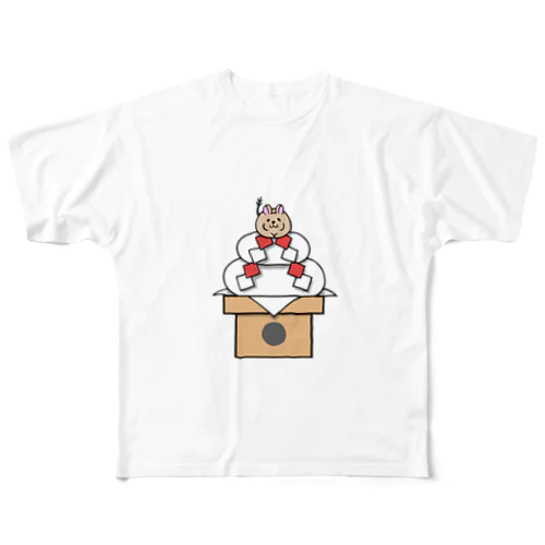 鏡餅デグー フルグラフィックTシャツ