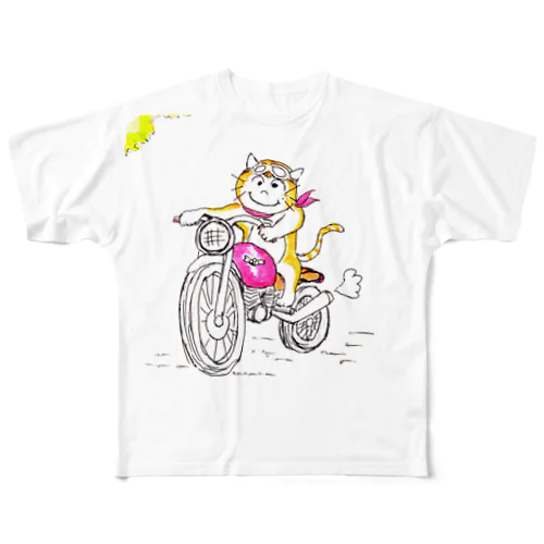 ほのぼの猫  ねこ と バイク All-Over Print T-Shirt