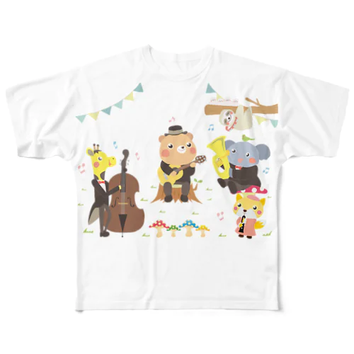 森の動物音楽隊 フルグラフィックTシャツ