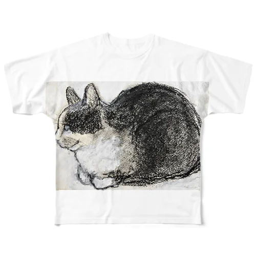 考える猫のマラシャ フルグラフィックTシャツ