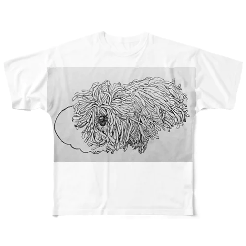 かしこいプーリー犬が転がる。 puli illustration  All-Over Print T-Shirt