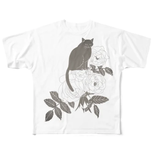 モノクロ調ミルクティーローズ All-Over Print T-Shirt