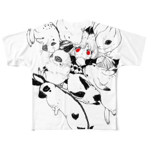 うさぎに囲まれた過労きつねちゃんＴ All-Over Print T-Shirt