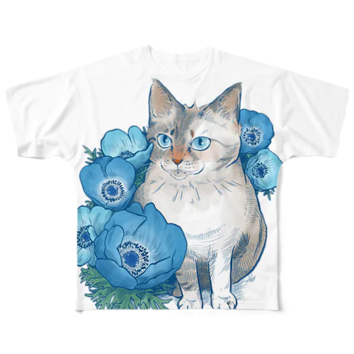 ブルーアネモネ（正面プリント） All-Over Print T-Shirt