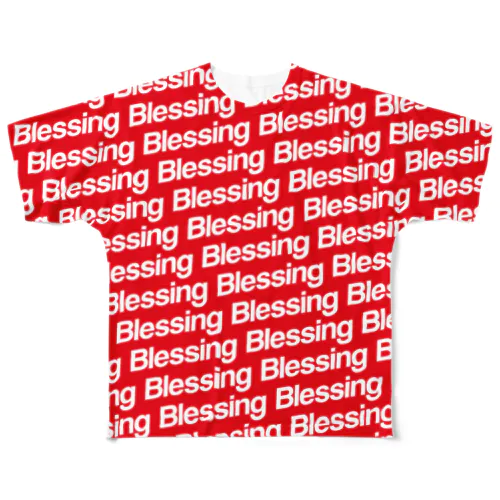 Blessing 総柄Logo T/White×Red フルグラフィックTシャツ