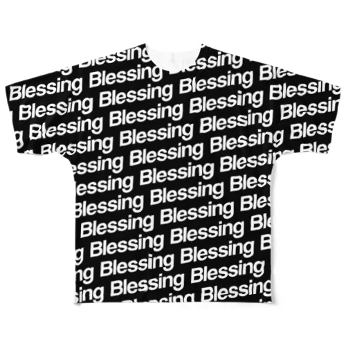 Blessing 総柄Logo T/White×Black フルグラフィックTシャツ