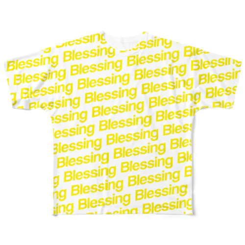 Blessing 総柄Logo T/Yellow×White フルグラフィックTシャツ