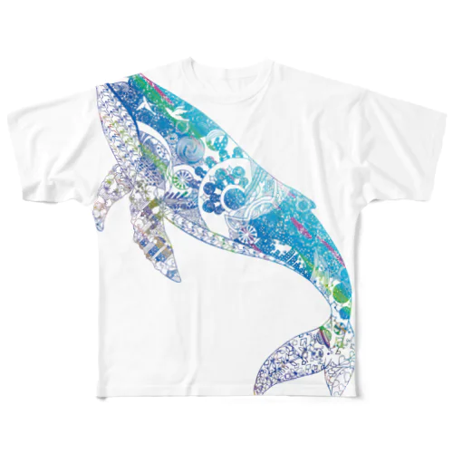 クジラの切り絵 풀그래픽 티셔츠