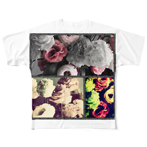 大人可愛いシックな花柄 All-Over Print T-Shirt