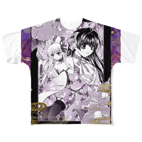 和椿／Japanese Kimono Girls All-Over Print T-Shirt