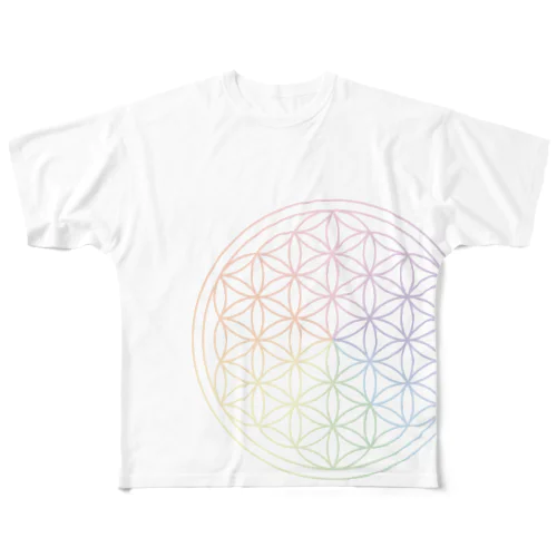 フラワーオブライフ（rainbow） フルグラフィックTシャツ