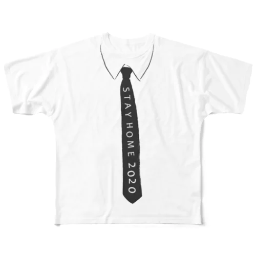 STAYHOME 2020 ネクタイ グレー フルグラフィックTシャツ