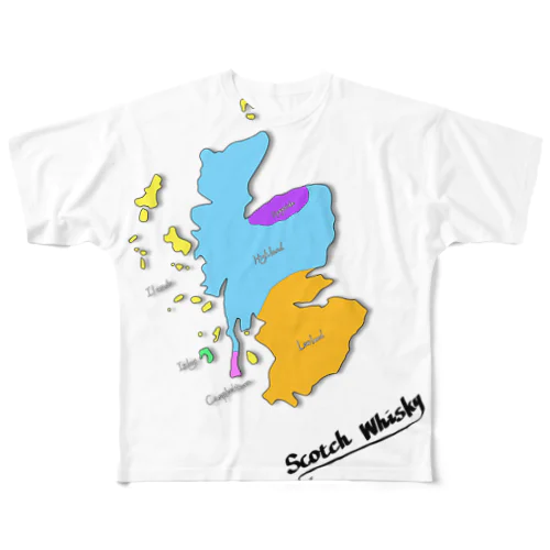 Scotch Whisky‘s  map (カラーver） フルグラフィックTシャツ