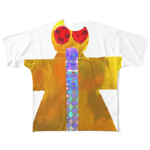 メタリックお守り宇宙人フルグラフィックＴシャツ All-Over Print T-Shirt