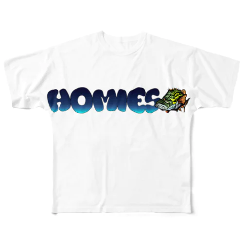 BASSHOMIES(バスホーミーズ)グラフィティロゴ ブラックバス バス釣り All-Over Print T-Shirt